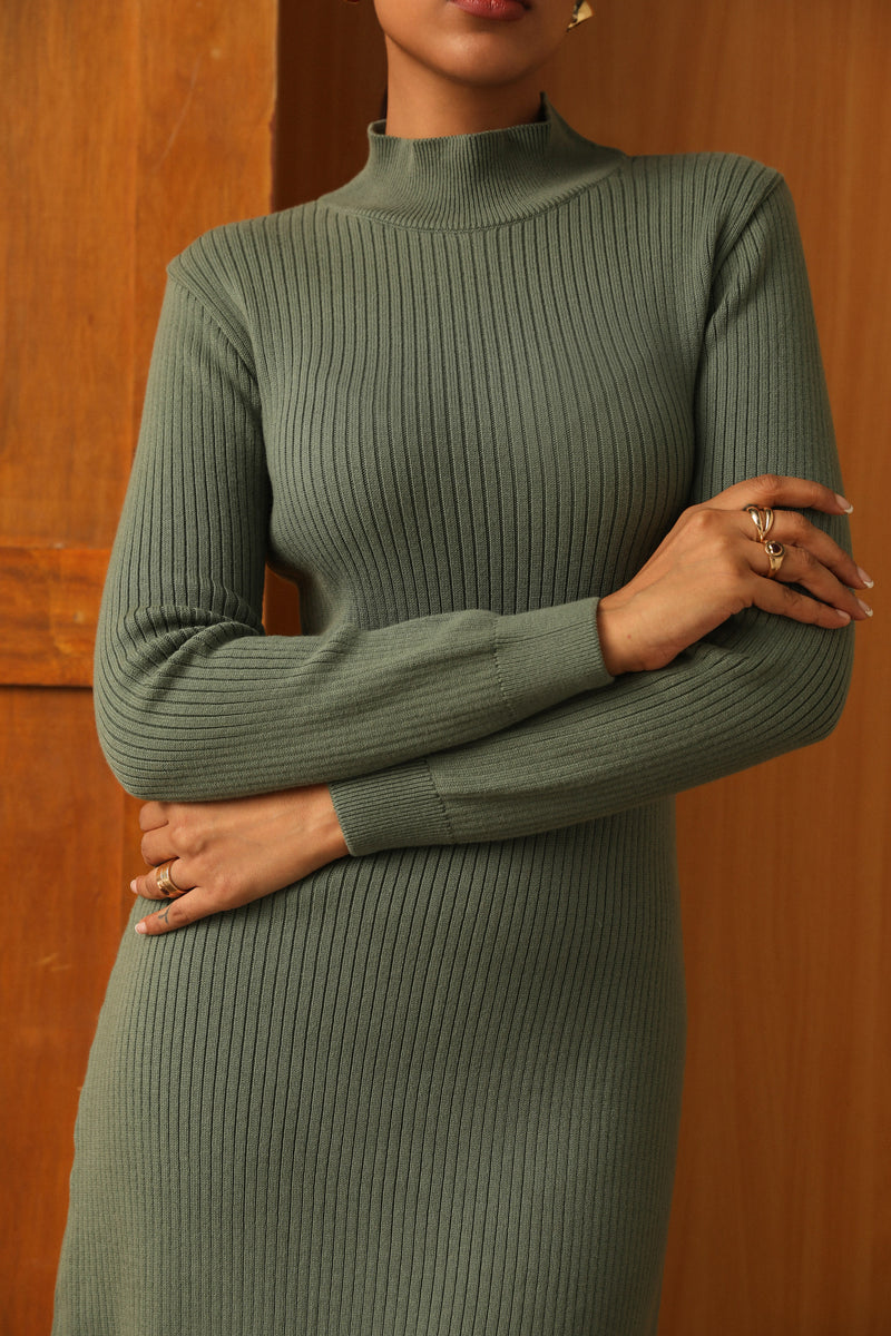 Organic Cotton Sage Green Casual Knit Dress – Primal Gray